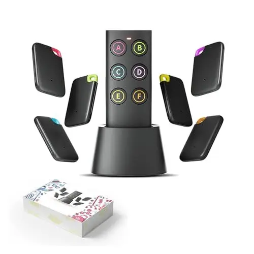 Produktbild: Vodeson Schlüsselfinder - Einfach zu bedienendes Anti-Verlust-Gerät mit 6 farbcodierten Empfängern und RF-Sender-Fernbedienung, Schlüsselfinder Locator mit Sound - Geschenkdesign für Mama und Papa