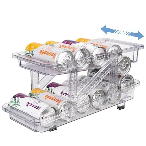 Produktbild: Voency Rollen Kühlschrank Organizer Dosenspender Dosenhalter, 2 Tier Getränkedosen Bier Soda Dosen Aufbewahrungbox für Kühlschrank Küche Pantry Kabinett