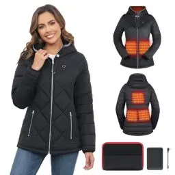 Produktbild: Vofuoti Beheizbare Jacke Damen mit Powerbank, 3 Heizstufen, USB Beheizte Jacke, Slim Fit Elektrische Jacken für Skifahren, Outdoor, Weihnachtsgeschenke für Frauen