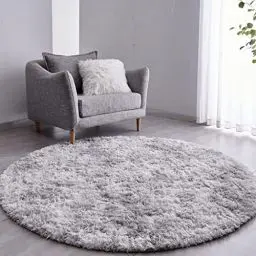 Produktbild: VOFUSHON Teppich Rund Hochflor Teppich Wohnzimmer Teppich Langflor Teppiche für Wohnzimmer flauschig Shaggy Schlafzimmer Bettvorleger Outdoor Carpet(Ø 100 cm Rund,hellgrau)