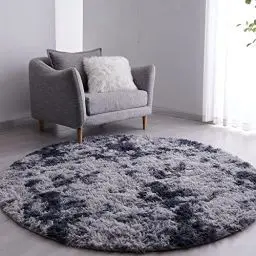 Produktbild: VOFUSHON Teppich Rund Hochflor Teppich Wohnzimmer Teppich Langflor Teppiche für Wohnzimmer flauschig Shaggy Schlafzimmer Bettvorleger Outdoor Carpet(Ø 120 cm Rund,dunkelgrau)
