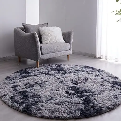 Produktbild: VOFUSHON Teppich Rund Hochflor Teppich Wohnzimmer Teppich Langflor Teppiche für Wohnzimmer flauschig Shaggy Schlafzimmer Bettvorleger Outdoor Carpet(Ø 120 cm Rund,dunkelgrau)