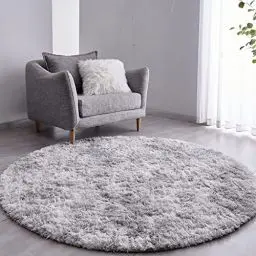 Produktbild: VOFUSHON Teppich Rund Hochflor Teppich Wohnzimmer Teppich Langflor Teppiche für Wohnzimmer flauschig Shaggy Schlafzimmer Bettvorleger Outdoor Carpet(Ø 120 cm Rund,hellgrau)