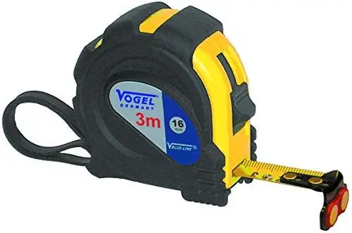 Produktbild: Vogel Germany Taschen-Bandmaß (Messlänge 3 m, 16 mm Querschnitt, Teilung mm, mit Magnetpunkten, gummiertes Gehäuse, Band knickstabil) 141003