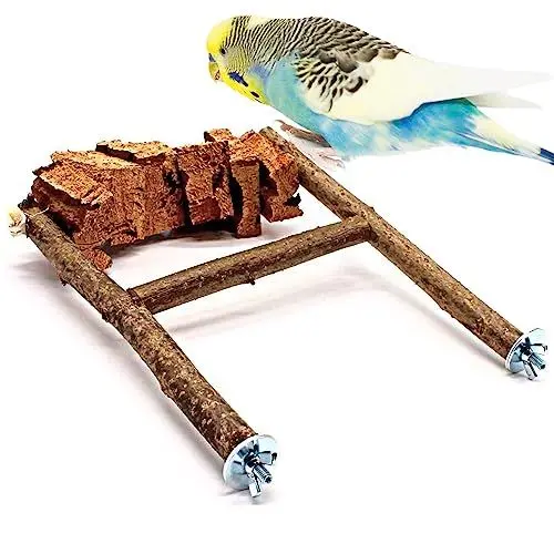 Produktbild: Vogelgaleria® Kork Pickstein Knabberparadies für Wellensittich, Nymphensittich und Unzertrennliche inkl. Naturholz Sitzstangen| Tolles Spielzeug für die artgerechte Beschäftigung von Vögeln