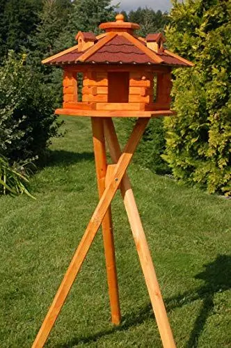 Produktbild: Vogelhaus Futterhaus Vogelvilla mit Solarbeleuchtung und Silo klein und Groß V16 (Rot, klein mit Ständer), Vogelfutterhaus