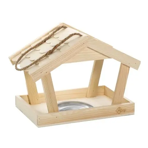 Produktbild: Vogelhaus aus Holz, Futterhaus für Vögel hängend mit Napf oder Tränke für Garten, Terrasse oder Balkon, Vogelfutterhaus