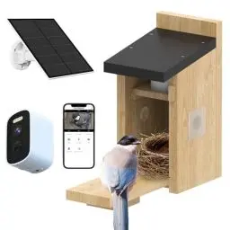 Produktbild: Vogelhaus mit Kamera, 5MP HD Nistkasten für draußen, 2,4G WiFi & App Benachrichtigung, Beobachten Sie das Nisten und Schlüpfen, automatische Aufnahme von Vogelvideos & Bewegungserkennung, Solarbetrieb
