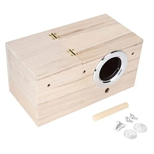 Produktbild: Vogelnistkasten aus Holz, Metallkantenöffnung, Ständer, Vogelnest, Vogelhaus aus Holz, Wellensittich, Nymphensittich, Papageienhaus, Ideales für Ihr Haustier