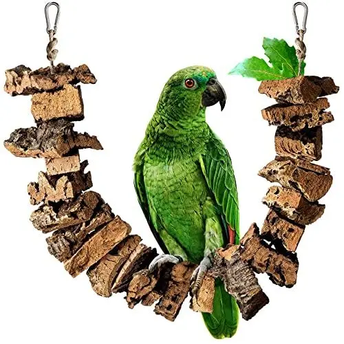 Produktbild: Vogelschaukel zum Knabbern aus Korkrinde | 70cm | Spielzeug für Vögel | Naturmaterial Kork