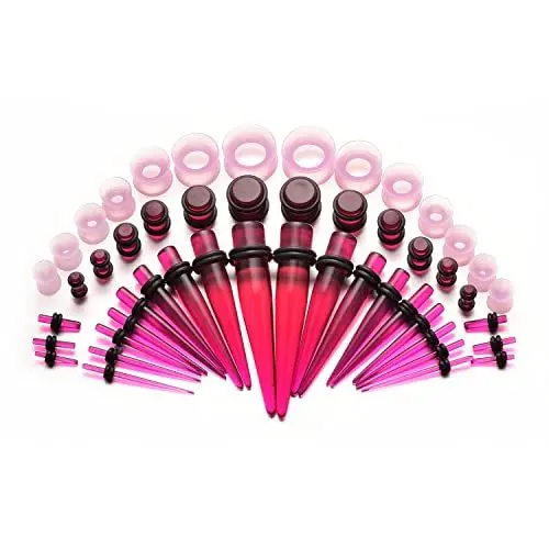 Produktbild: vogem 50 Stück Dehnstäbe Tunnel Set 14G-00G Acryl Tapers/Plugs Ohr 1.6mm-12mm Silikon Tunnel Damen Herren Ohrdehner Kit Piercing Schmuck(Tiefviolett)