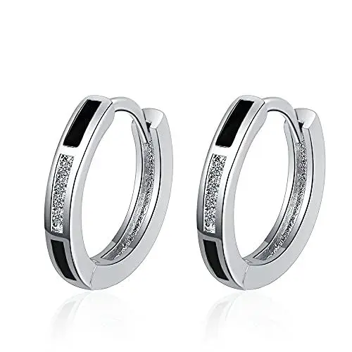 Produktbild: Vogem 15mm Klein Schlafen Creolen Ohrringe für Frauen Zirkonia Kristalle Hinged Schwarz Ohrringe Hypoallergen Modeschmuck