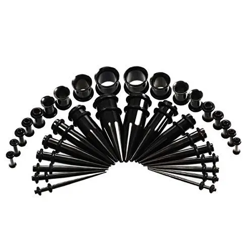 Produktbild: vogem 36 Stück Ohr-Stretching-Kit 14G-00G Ohr Messgeräte Expander Set Edelstahl Taper und Tunnel Piercing Schmuck Set(Schwarz)