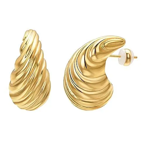 Produktbild: Vogem Chunky Gold Ohrringe Damen Waterdrop Ohrringe Damen Croissantbrot Ohrstecker Damen Schmuck