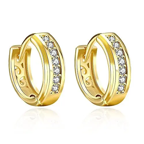 Produktbild: Vogem Gold Creolen Ohrringe Damen Klein Creolen Ohrringe Zirkonia Runde Knorpel Schmuck Durchmesser 15mm