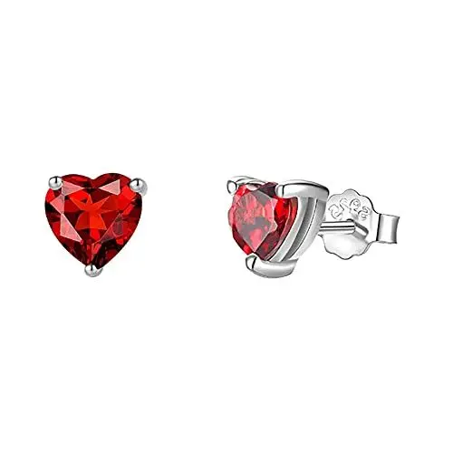 Produktbild: Vogem Herz Ohrringe Ohrstecker Rot für Damen Frauen Silber 925 Zirkonia Kristall Ohrringe 6mm