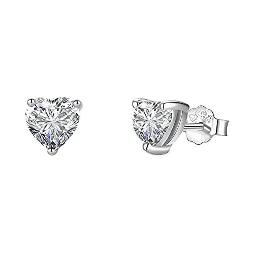 Produktbild: Vogem Herz Ohrstecker Damen Silber 925 Klarer Zirkonia Kristall Ohrringe 6mm für Damen