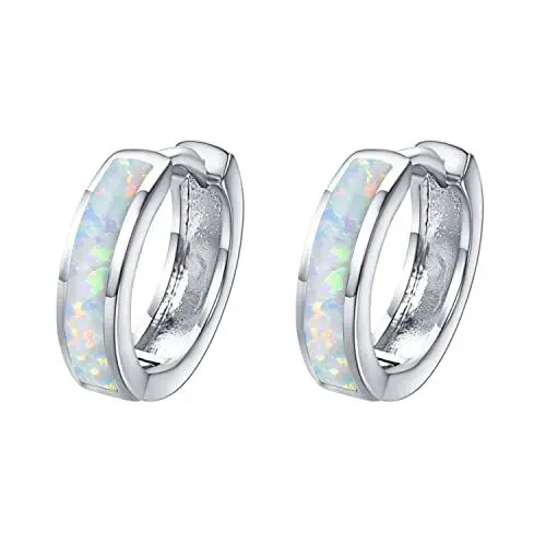 Produktbild: Vogem Opal Ohrringe Creolen Silber für Damen - Kleine Antiallergische Schmuck Geschenke