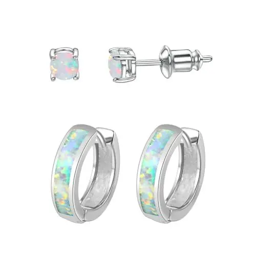 Produktbild: Vogem Opal Ohrstecker Creolen Ohrringe für Damen Ohrringe Set Silber Kleiner Schmuck
