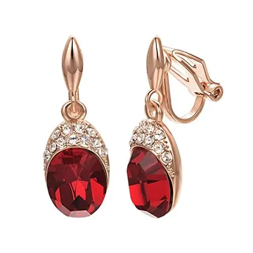 Produktbild: Vogem Rot Ohrclips Damen Ohne Ohrloecher Zirkonia Clip Ohrringe Hypoallergen Nickelfrei Modeschmuck