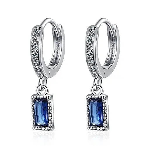 Produktbild: Vogem Saphir Baumeln Creolen Damen Sparkly Zirkonia Kristalle Drop Huggie Creolen für Frauen Hypoallergen Modeschmuck