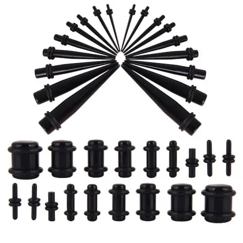 Produktbild: vogem 36 Stück Ohr Dehnstäbe Set 1-10mm/14G-00G Ohr Gauges Expander Set Acryl Tapers und Plugs Body Piercing Schmuck Set für Frauen und Männer (Schwarz)