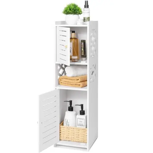Produktbild: VOGGV Badezimmerschrank, Badschrank, freistehend, Badezimmer Regal 1 Türen und Regale, für Zuhause, Küche, Wohnzimmer und Flur, 22 x 20 x 75 cm, Weiß (B4)