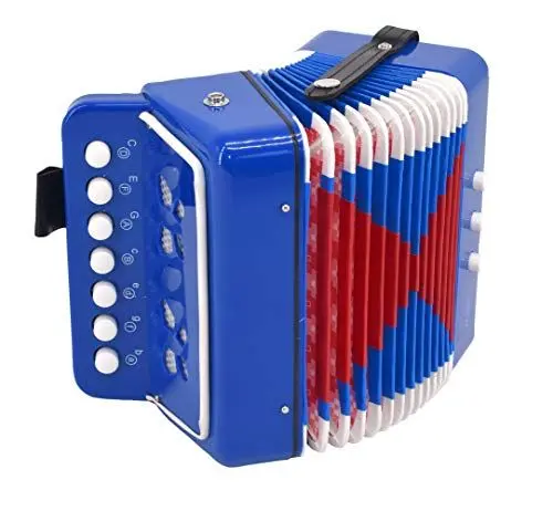 Produktbild: Voggy's Akkordeon / 7 Töne 2 Bässe und Luftventil - Das Kinder-Akkordeon im fröhlich-farbigen Design lädt kleine Musiker ab 3 Jahren zu musikalischem Spiel und Spaß ein, ca. 180x175x100 mm