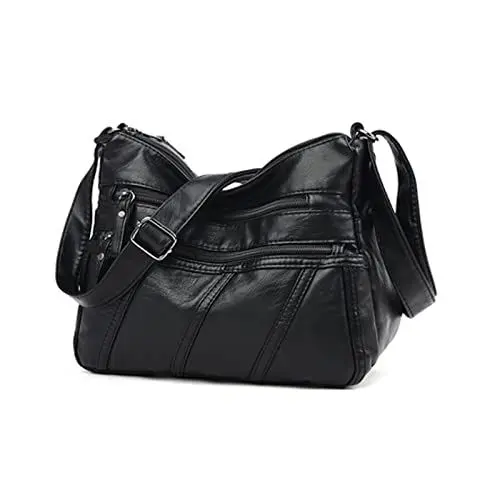 Produktbild: Vohoney Damen-umhängetaschen Handtaschen PU Leder Kleine Schultertasche Leichte Tasche Frauen handy umhängetasche Crossbody Buteltasche Shoulder Bag Shopper Verstellbar Schultergurt (Schwarz