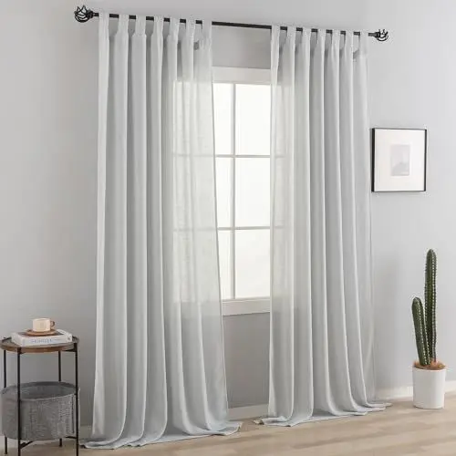 Produktbild: VOILYBIRD Vorhang Schlaufenschal Gardine 2er Set für Wohnzimmer Leinen-mischgewebe (Hellgrau, H220 x B140 cm)