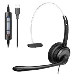 Produktbild: Voistek USB Headset mit Mikrofon für PC Laptop, Kabelgebundenes Computer Headset mit Mikrofon Noise Cancelling, Inline Lautstärkeregelung für Business Office Call Center, Clear Chat (380FUSB)