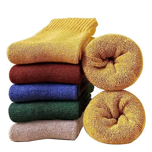 Produktbild: VoJoPi 5 Paar Warme Damen Socken, Dicke Wolle Thermosocken Damen Wintersocken, Bunte Einfarbig Stricksocken Frauen Mädchen Bettsocken Tägliche Abnutzung,EU 35-42