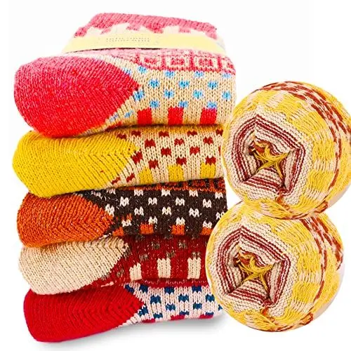 Produktbild: VoJoPi Dicke Damen Socken, 5 Paar Warme Thermosocken Woll Wintersocken, Bunte Stricksocken für Frauen Mädchen Tägliche Abnutzung, Größe 35-42