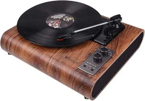 Produktbild: VOKSUN Plattenspieler Bluetooth,Vinyl Plattenspieler,Plattenspieler mit Lautsprecher, Aux RCA AM FM-Kopfhöreranschluss,Tragbarer Retro-Plattenspieler,Walnuss