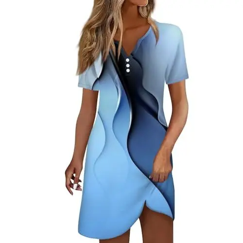 Produktbild: Vokuhila Shirt Damen Damen Kleider Strand Elegant Casual Kleid Langarm Sommerkleider Boho V-Ausschnitt