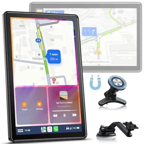 Produktbild: Volam 7 Zoll Carplay Display mit Carplay Android Auto, Orizontaler und Vertikaler, Magnethalterung, 2025 Upgrade Tragbares Android Auto Display mit Navigation, Sprachsteuerung, Mirror Link