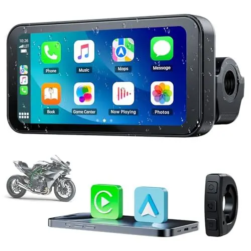 Produktbild: Volam Motorrad Carplay Bildschirm mit Design Halterung für Motorräder, Kabelloses CarPlay und Android Auto,tragbarer 6,25-Zoll-Touchscreen,unterstützt Navigation/Sprachassistent