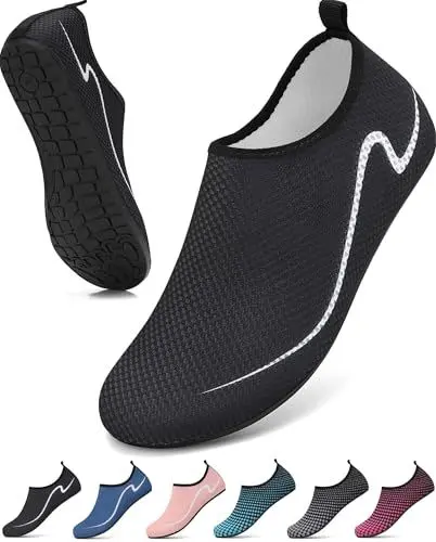 Produktbild: VOLHAL Badeschuhe Damen Wasserschuhe Herren Schwimmschuhe Schnell Trocknend Strandschuhe rutschfeste Aquaschuhe Leicht Surfschuhe für Beach Pool Yoga, Schwarz 40 EU