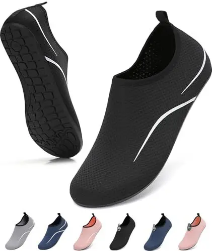 Produktbild: VOLHAL Wasserschuhe Herren Badeschuhe Damen Schwimmschuhe Schnell Trocknend Strandschuhe rutschfeste Aquaschuhe Leicht Surfschuhe für Beach Pool Yoga, Schwarz 43 EU