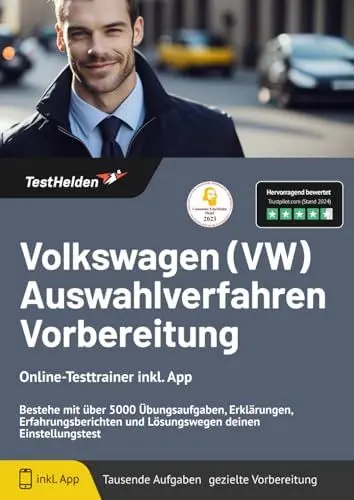 Produktbild: Volkswagen (VW) Auswahlverfahren Vorbereitung - Online-Testtrainer inkl. App | Bestehe mit über 5000 Übungsaufgaben, Erklärungen, Erfahrungsberichten und Lösungswegen deinen Einstellungstest