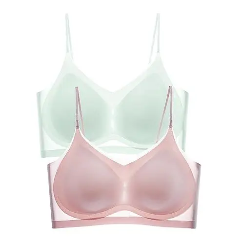 Produktbild: Vollständige Abdeckung, Laufsport-BHs für Damen, bequem, Eisseide, für schlaffe Brüste, Spaghettiträger, Push-Up, nahtlos, Sport-BH, Fitnessstudio, stützend, niedlicher Kompressions-Sport-BH, PK3, M