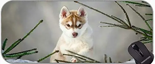 Produktbild: Vollständiger Schreibtisch XXL Extended Gaming Mauspad, Haustier Siberian Husky Welpen Hund rutschfeste Gummi Mousepad