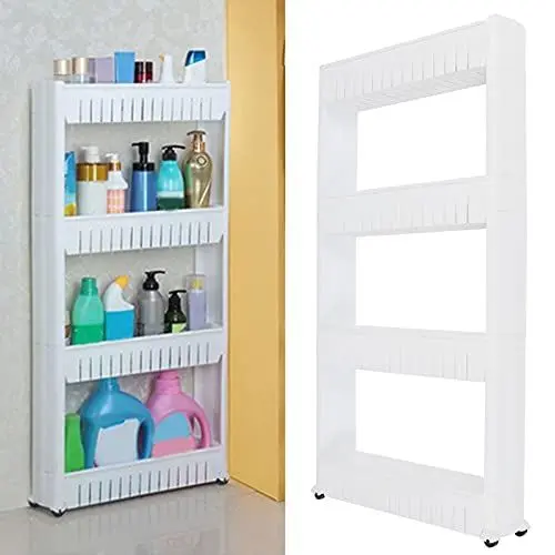 Produktbild: Voluxe Rollregal, schmaler Aufbewahrungswagen PP für die Küche(White, Four Floors)