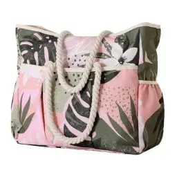 Produktbild: Vomgomfom 30L Große Strandtasche mit Reißverschluss, Faltbare Mehrtaschen für Einkauf Strand Lebensmittelgeschäft Fitnessstudio, Rosa+Grün