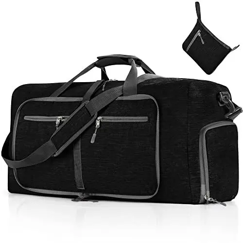 Produktbild: Vomgomfom Leichte Faltbare Reisetasche Groß 65L Sporttasche Damen Herren mit Schuhfach, Travel Duffle Bag Sport Tasche für Reisen Gym Urlaub Übernachtung (Schwarz)