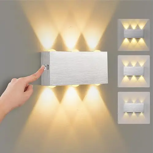 Produktbild: VOMI LED Wandleuchte Kabellos Aufladbar Akku Wandlampe Ohne Stromanschluss Up and Down Leuchten Innen Touch Control Einstellbare Helligkeit 6W Warmweiß Magnetische Wandbeleuchtung für Schlafzimmer