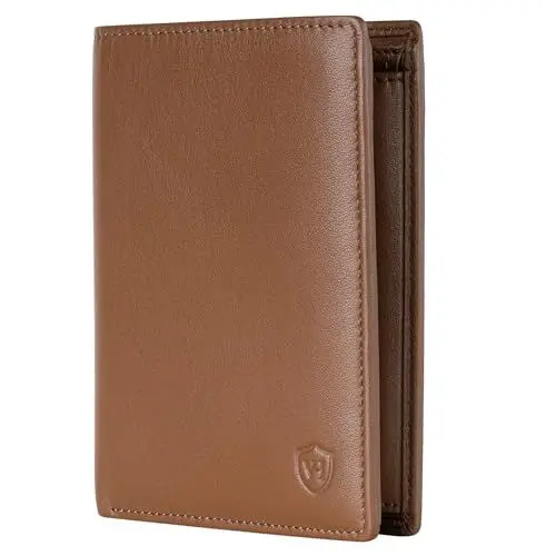 Produktbild: VON HEESEN Leder Geldbörse Herren mit Münzfach & RFID Schutz I Echtleder Geldbeutel für Männer & Damen I Portemonnaie Brieftasche Wallet Portmonee (Cognac-Braun, MIT MÜNZFACH)