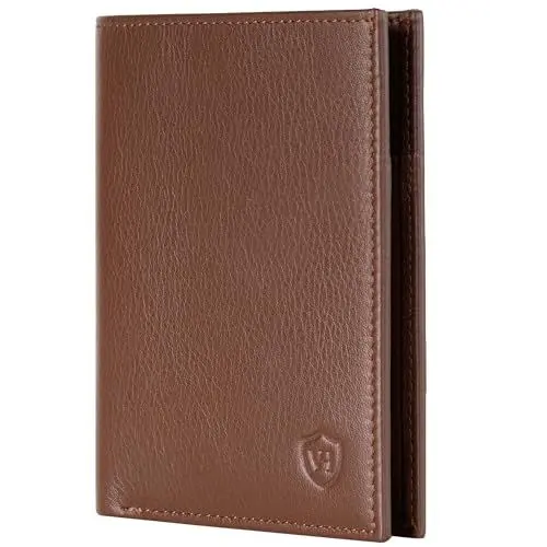 Produktbild: VON HEESEN Leder Geldbörse Herren mit Münzfach & RFID Schutz I Echtleder Geldbeutel für Männer & Damen I Portemonnaie Brieftasche Wallet Portmonee (Dunkelbraun, OHNE MÜNZFACH)