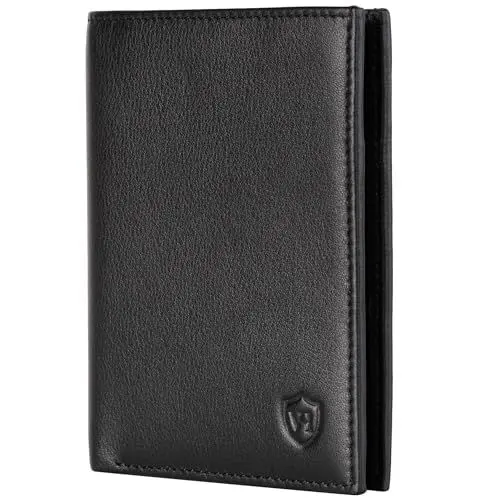 Produktbild: VON HEESEN Leder Geldbörse Herren mit Münzfach & RFID Schutz I Echtleder Geldbeutel für Männer & Damen I Portemonnaie Brieftasche Wallet Portmonee (Schwarz, MIT MÜNZFACH)