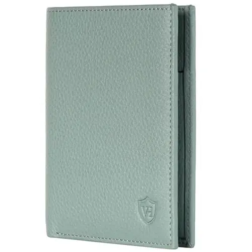 Produktbild: VON HEESEN Leder Geldbörse Herren mit Münzfach & RFID Schutz I Echtleder Geldbeutel für Männer & Damen I Portemonnaie Brieftasche Wallet Portmonee (Türkis (Silver Pine), OHNE MÜNZFACH)
